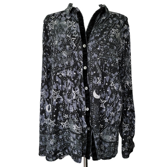 Rock & Republic Stars Moon Button Top Womens XL Celestial Gothic Witchy Whimsy - Picture 1 of 11
